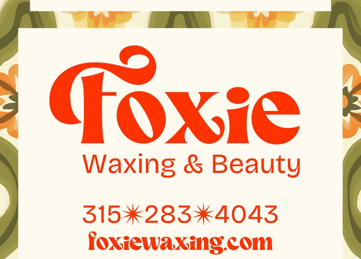 Foxie Waxing & Beauty logo with floral design, Auburn, New York, US.
