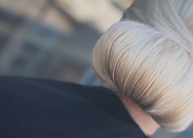 Elegant blonde updo hairstyle at Opal & Mane, Sunderland, England, GB.