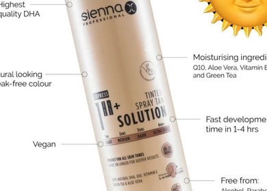 Sienna spray tan solution at Pure Glow Spray Tanning, Worsley, England, GB. Achieve a natural, vegan-friendly glow.