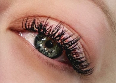 Close-up of lush eyelashes at Winkology Lash Lab, Sugar Hill, Georgia, US showcasing expert lash extensions.