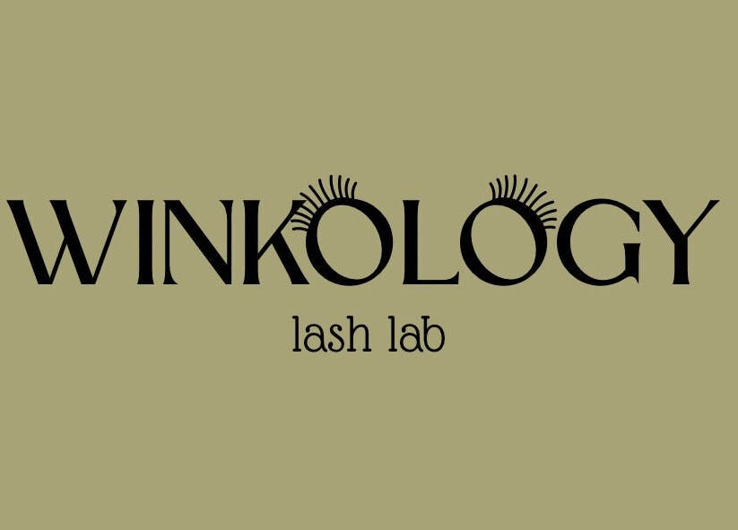Winkology Lash Lab logo on olive background, Sugar Hill, Georgia, US.