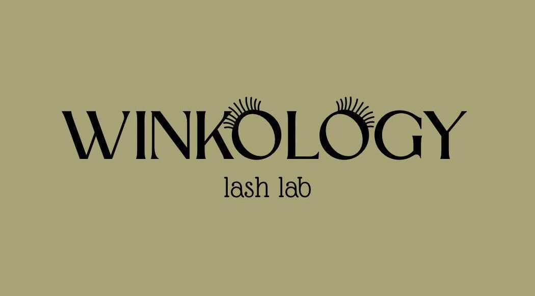 Winkology Lash Lab logo on olive background, Sugar Hill, Georgia, US.