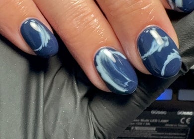 Close-up of marble nail art at The Nail Hut - By Alison, Sheffield, England, GB.