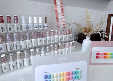 Glossé Nails color menu and selection in Vancouver, British Columbia, CA showcasing varied polishes.
