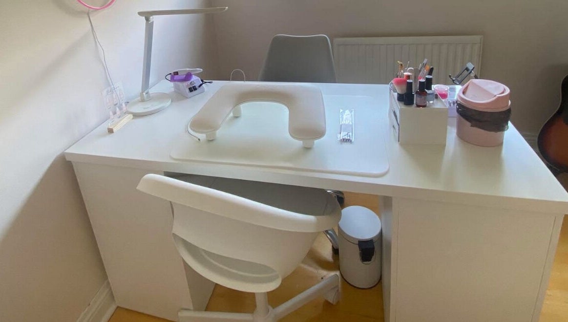 Modern nail station at Studio Mae Nails in Lucan, County Dublin, IE, featuring sleek design and tools.