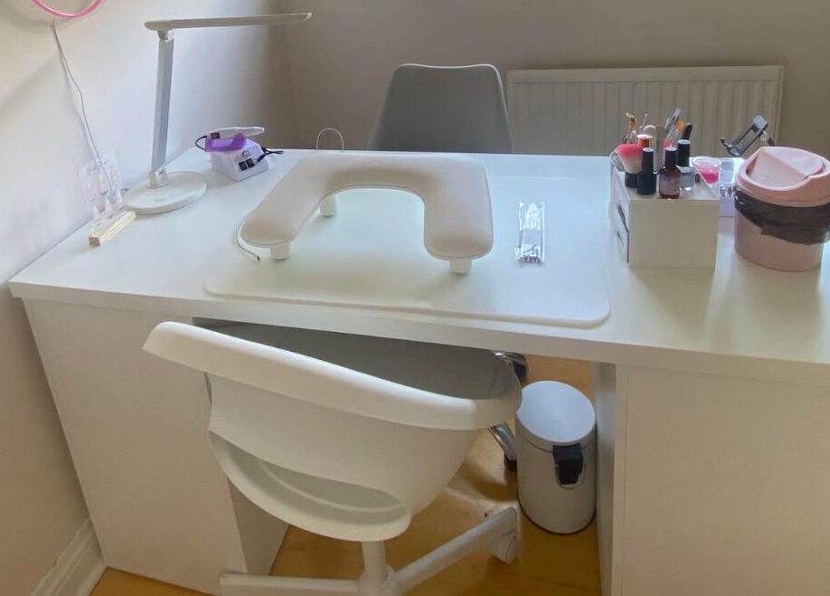 Modern nail station at Studio Mae Nails in Lucan, County Dublin, IE, featuring sleek design and tools.