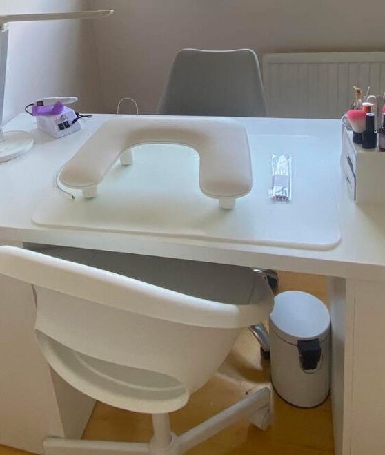 Modern nail station at Studio Mae Nails in Lucan, County Dublin, IE, featuring sleek design and tools.