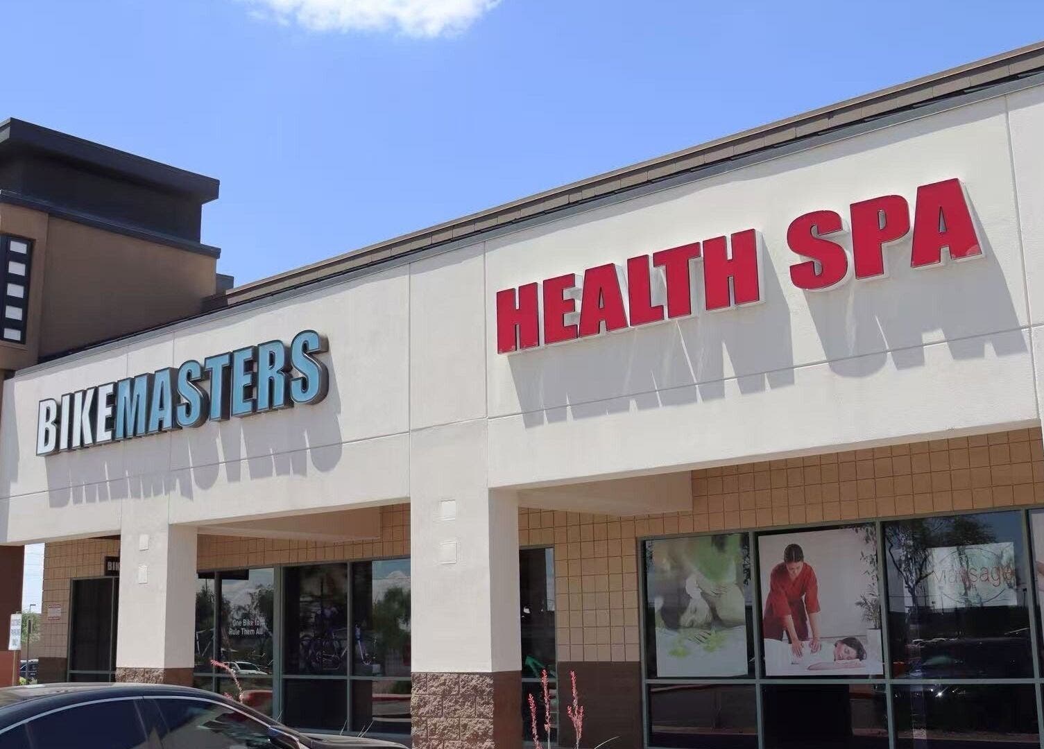 Entrance of Releaf Massage & Health Spa in Mesa, Arizona, US with Health Spa signage visible.