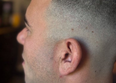 Close-up of a fresh fade haircut at The Vigilante Barber, Erakala, Queensland, AU.