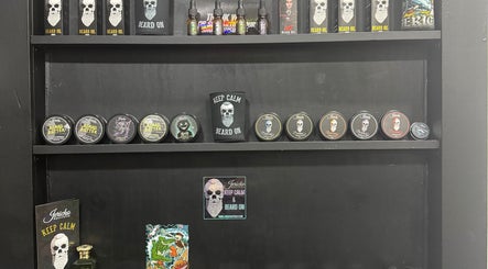 Beard care products displayed at The Vigilante Barber, Erakala, Queensland, AU.