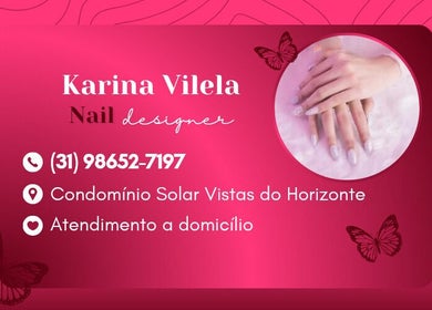 Anúncio de design de unhas na Naná Nails, Minas Gerais, BR, apresentando lindas unhas em fundo rosa.