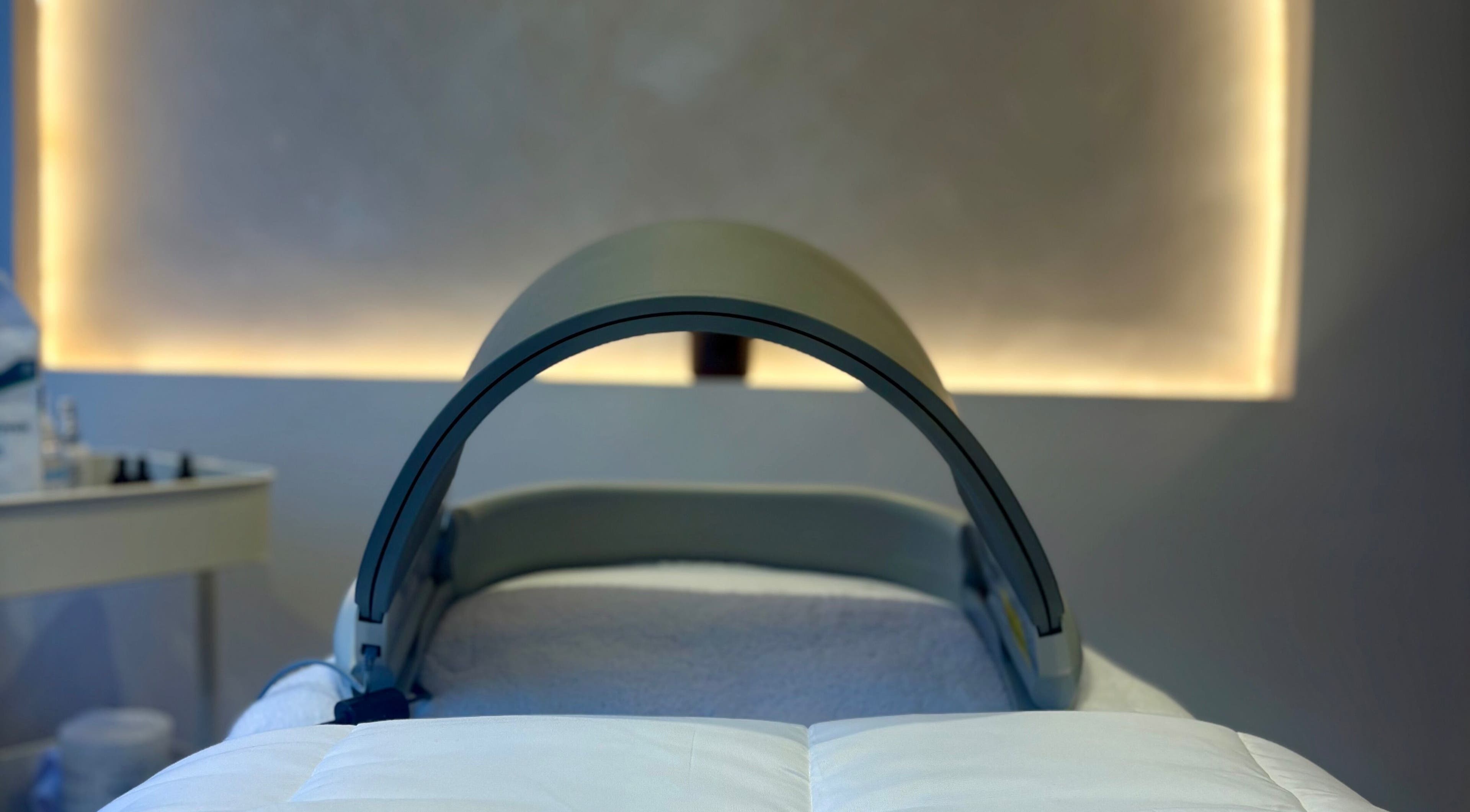 LED therapy bed at BareFacial, Thatcham, England, GB offers a serene wellness experience.