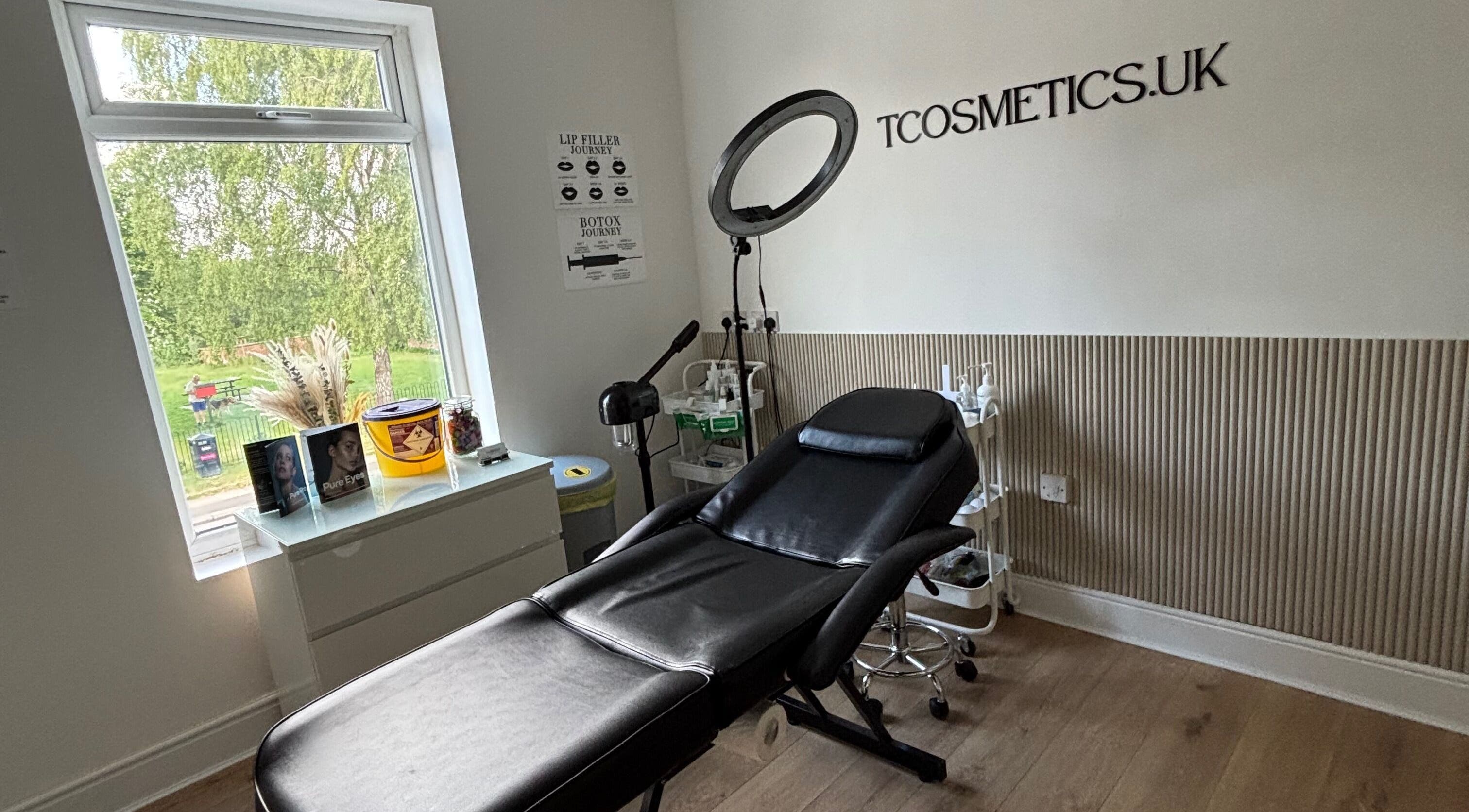 Tcosmetics treatment room with a recliner chair and ring light in Swinton, England, GB.