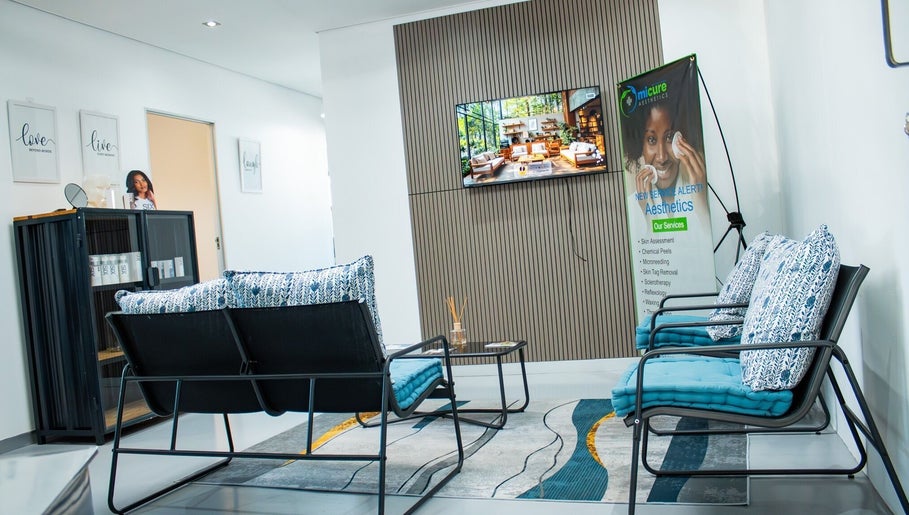 Cozy waiting area at Micure Aesthetics Clinic, Gaborone, Gaborone City, BW with stylish decor and seating.
