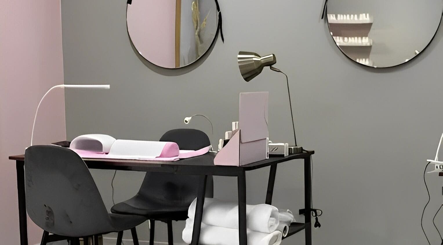 Modern manicure station at Apple Blossoms Beauty and Spa, Roodepoort, Gauteng, ZA, offering a serene atmosphere.