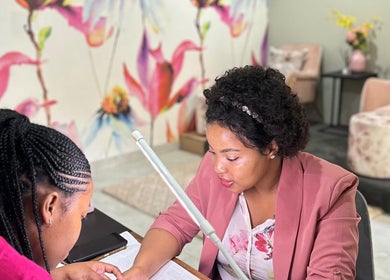 Professional nail care at Apple Blossoms Beauty and Spa, Roodepoort, Gauteng, ZA with floral decor background.