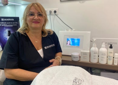 Expert skincare consultation at Christinebeauty, Budapest, Magyar, HU, showcasing a variety of beauty products.