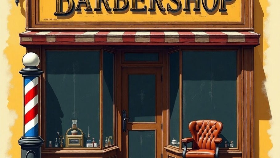 Charming barbershop exterior at Shelbi Releford, Monteagle, TN, US, showcasing classic barber pole.