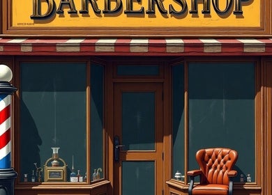 Charming barbershop exterior at Shelbi Releford, Monteagle, TN, US, showcasing classic barber pole.