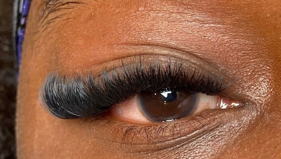 Close-up of eyelash extensions at RSK Beauty in Mbombela, Mpumalanga, ZA.