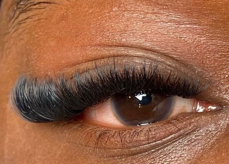 Close-up of eyelash extensions at RSK Beauty in Mbombela, Mpumalanga, ZA.