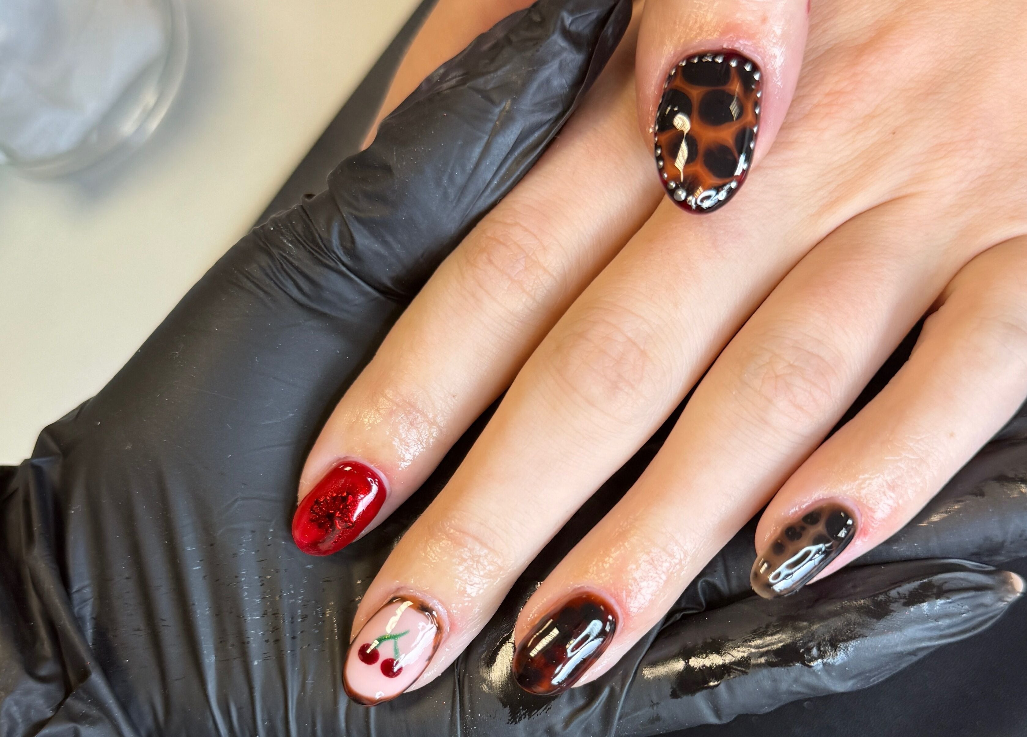 Stylish leopard print manicure at Leah Jades Nails & Beauty, Ilkeston, England, GB.