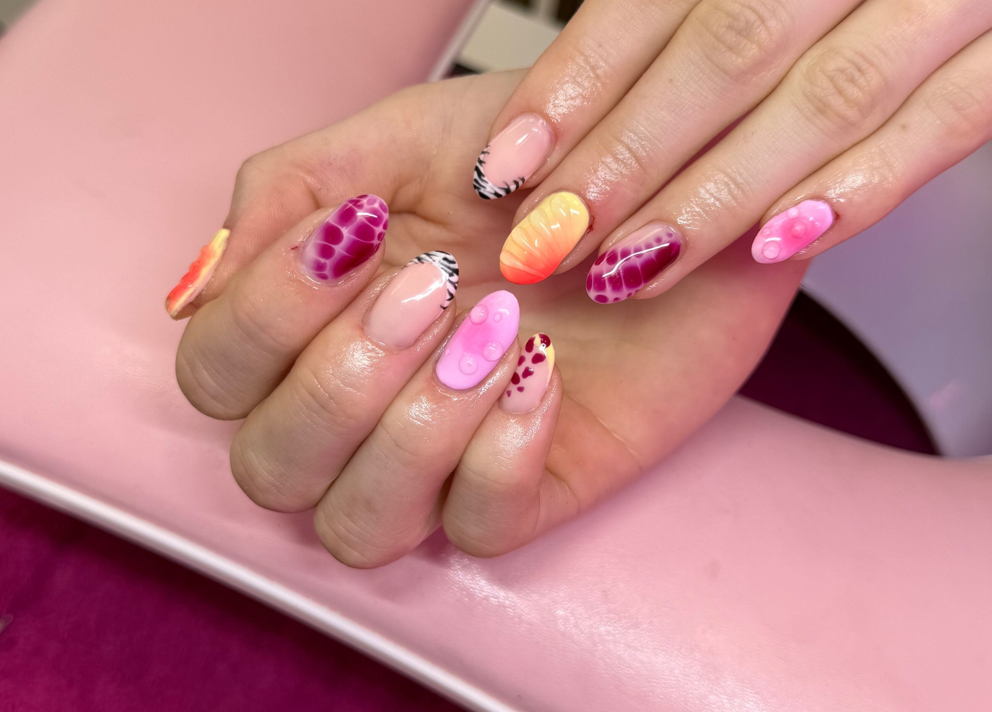 Artistic nail designs at Leah Jades Nails & Beauty, Ilkeston, England, GB showcasing vibrant colors.