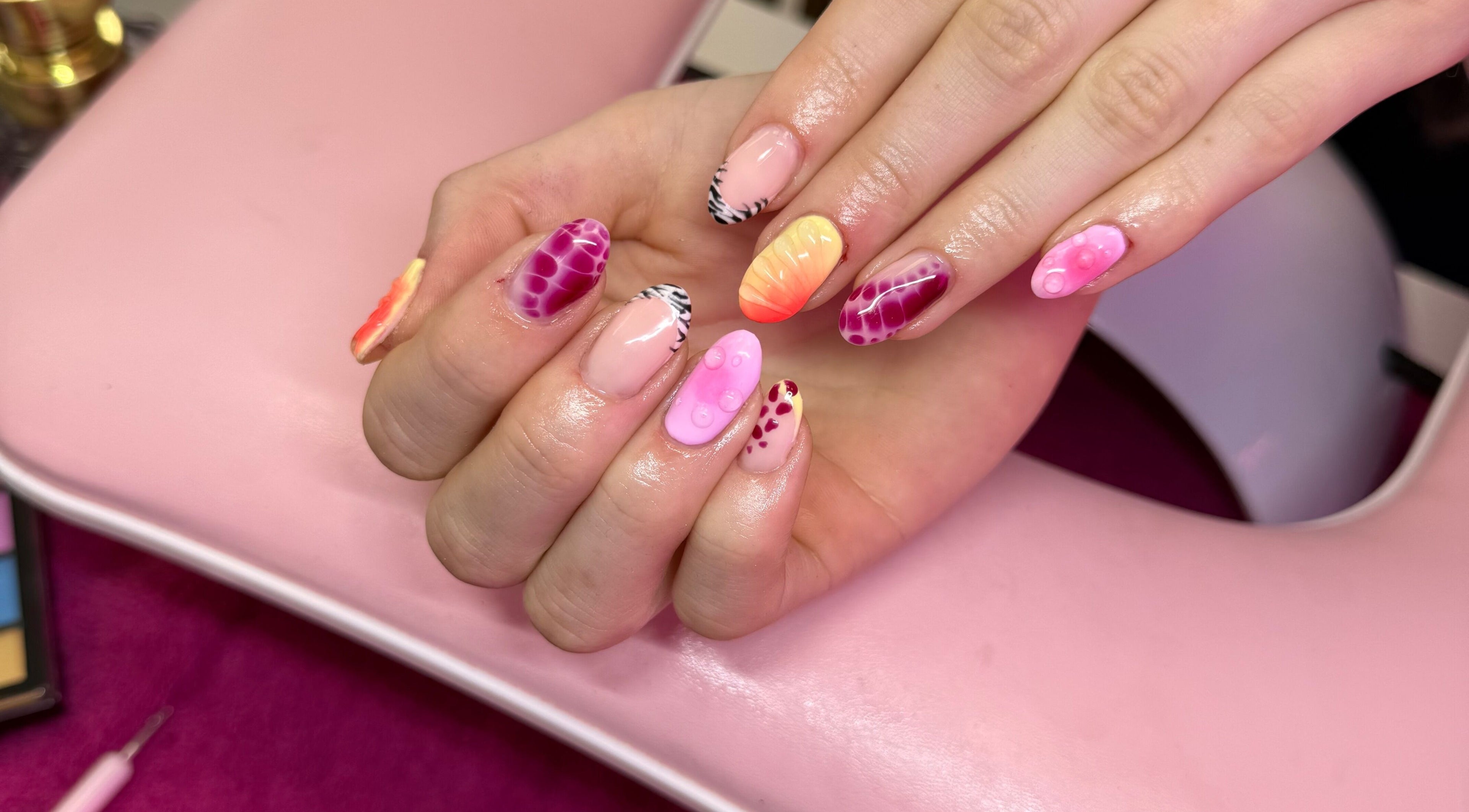 Artistic nail designs at Leah Jades Nails & Beauty, Ilkeston, England, GB showcasing vibrant colors.