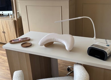 Elegant manicure station at Olivia Jean Nail Studio, Derby, England, GB, featuring modern nail care tools.