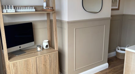 Modern desk setup at Olivia Jean Nail Studio, Derby, England, GB, showcasing stylish and professional decor.