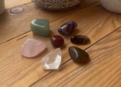 Vibrant healing crystals at Marie’s Sports and Wellbeing Massage, Porthleven, England, GB.