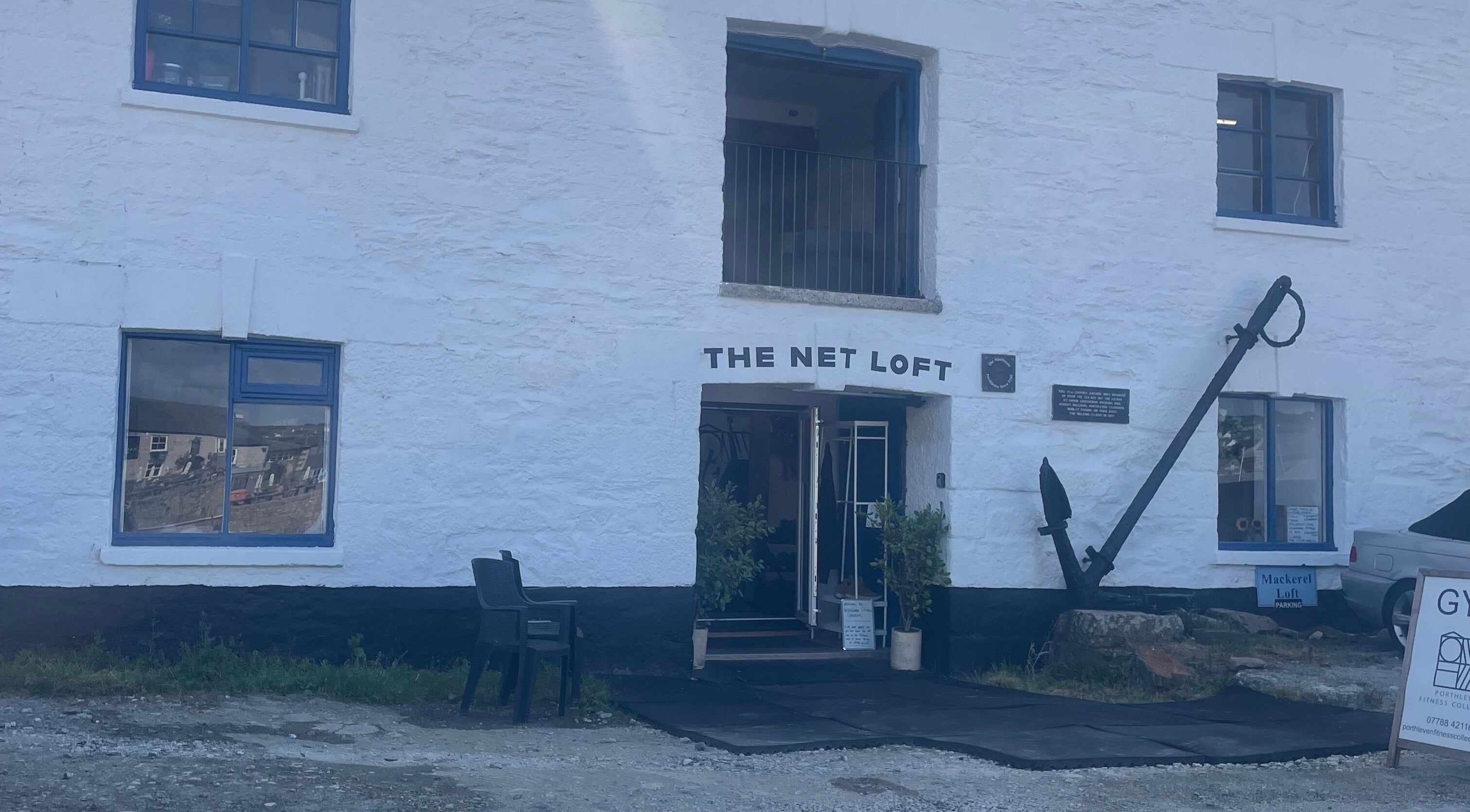 The Net Loft entrance, home to Marie’s Sports and Wellbeing Massage in Porthleven, England, GB.