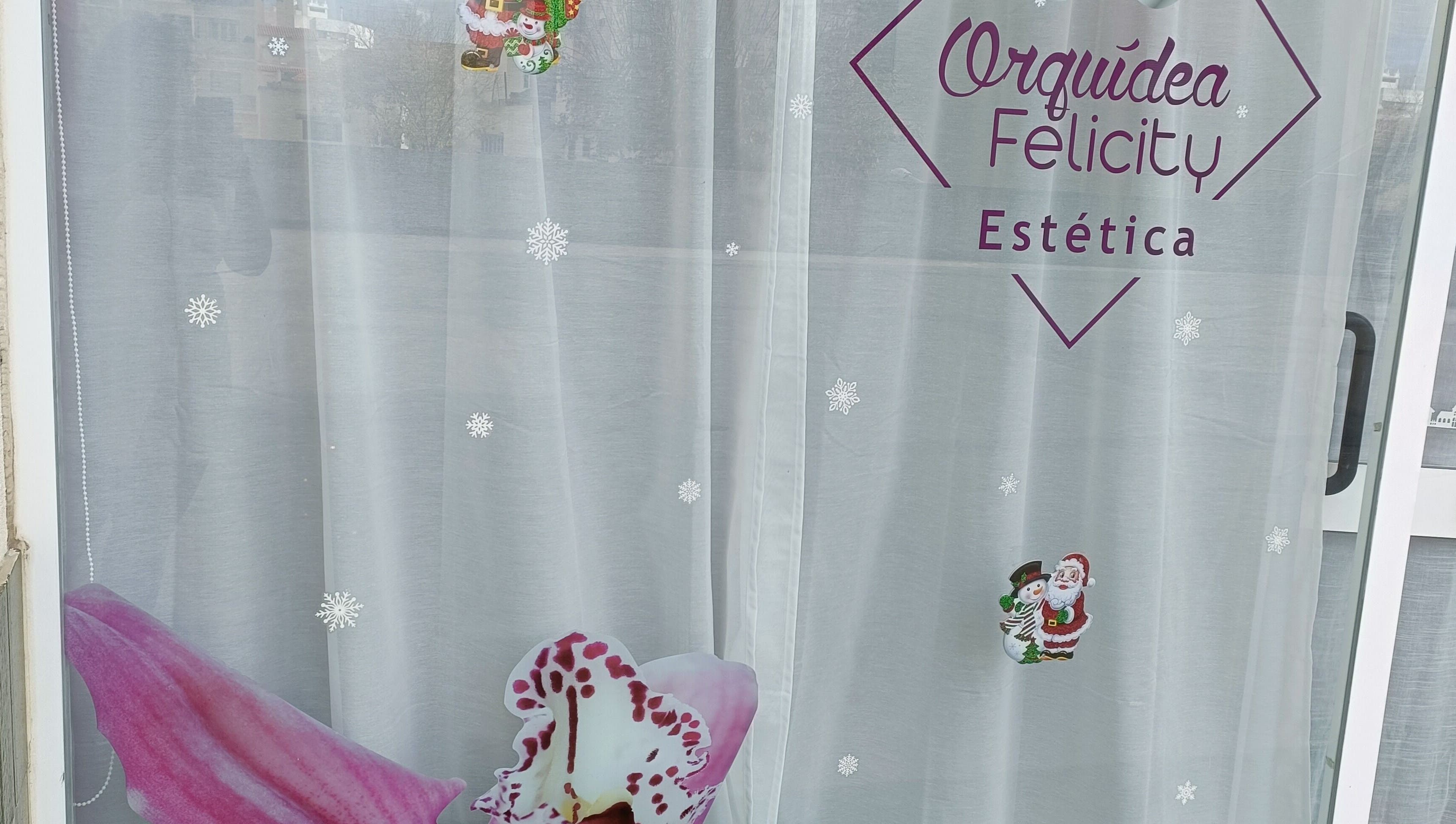 Entrada decorada no Orquídea Felicity em Setúbal, Setúbal, PT, com cortina e ornamentos de Natal.