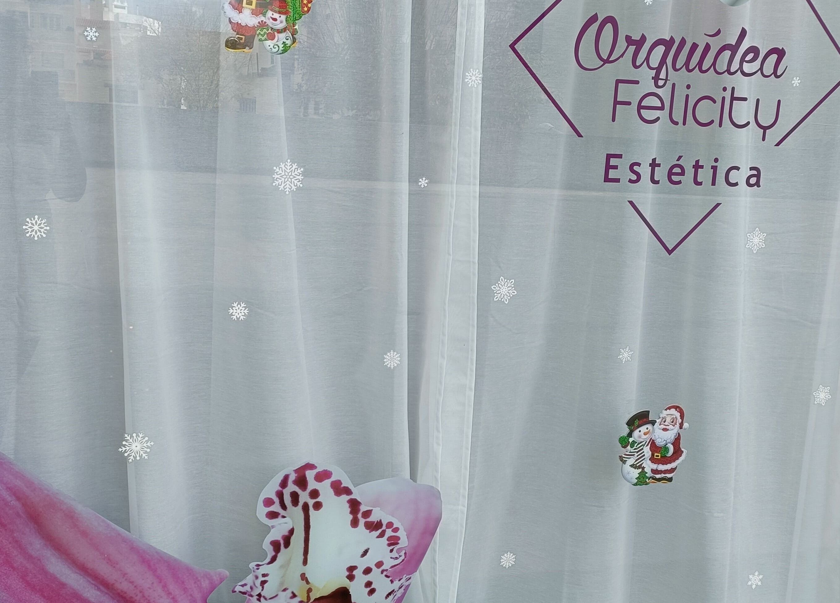 Entrada decorada no Orquídea Felicity em Setúbal, Setúbal, PT, com cortina e ornamentos de Natal.