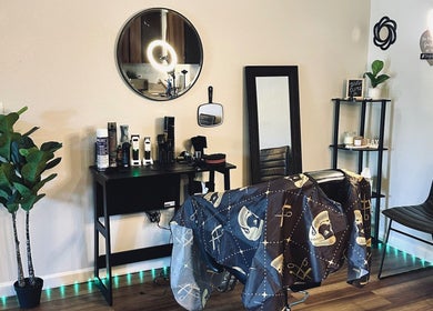 Elegant salon interior at Habesha Blendz, Portland, Oregon, US with stylish decor and professional equipment.