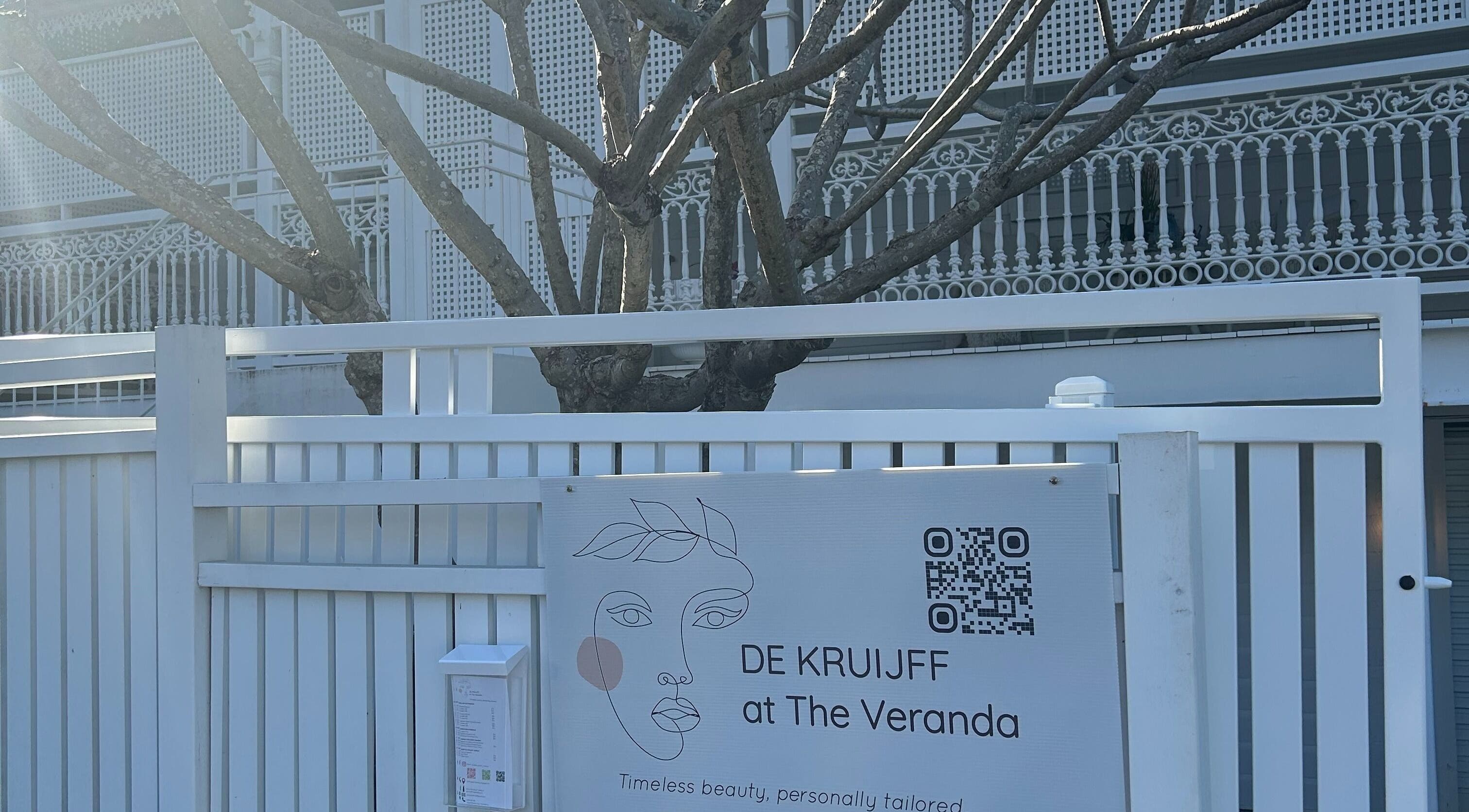 DE KRUIJFF at the Veranda entrance sign in Highgate Hill, Queensland, AU with elegant detailing.