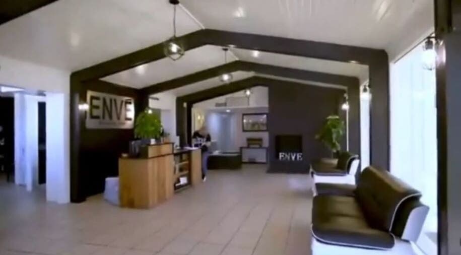 Stylish reception area at Anatomia, Waco, Texas, US with modern seating and decor.