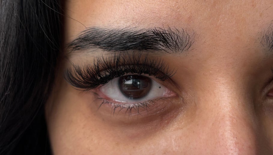 Close-up of enhanced eyelashes at Lash 'N' Wink Essence in Surrey, British Columbia, CA.