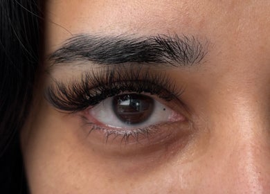 Close-up of enhanced eyelashes at Lash 'N' Wink Essence in Surrey, British Columbia, CA.