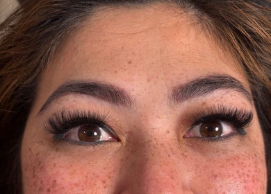 Close-up of stunning eyelash extensions from Lash 'N' Wink Essence, Surrey, British Columbia, CA.