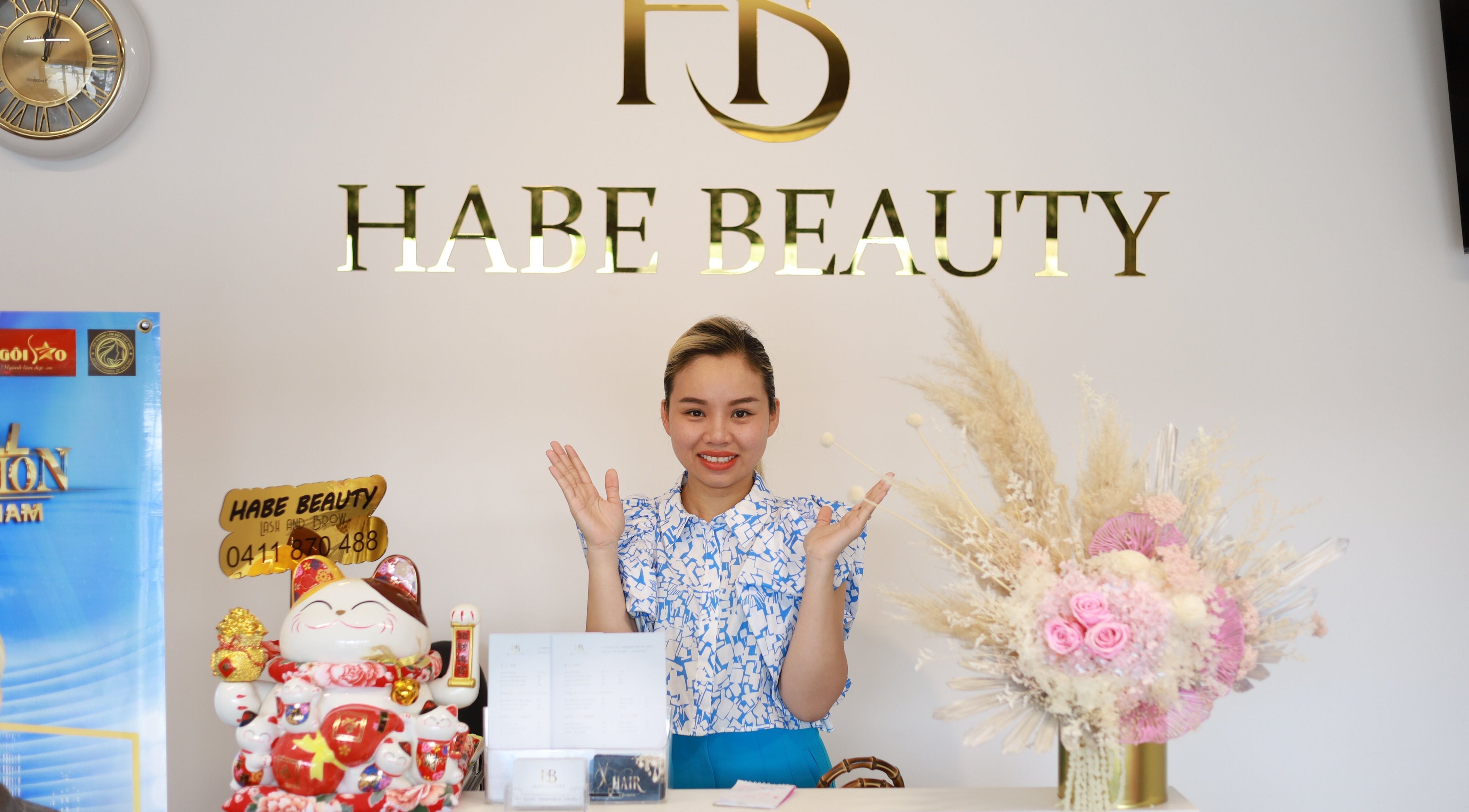 Reception area at HABE BEAUTY in Kangaroo Flat, Victoria, AU with welcoming decor and smiling staff.