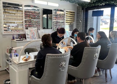 HABE BEAUTY salon in Kangaroo Flat, Victoria, AU, featuring stylish nail stations and attentive staff.