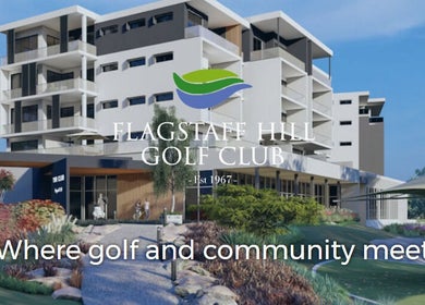 Adam Bland Golf venue at Flagstaff Hill, South Australia, AU, showcasing elegant architecture against a blue sky.