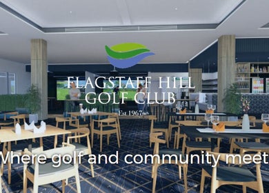 Modern interior of Adam Bland Golf at Flagstaff Hill, South Australia, AU with stylish dining setup.