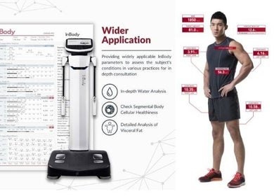 Body composition analysis at Inbodfy, Dublin, County Dublin, IE showcasing health metrics and body scan machine.