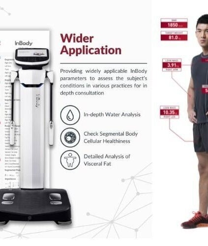 Body composition analysis at Inbodfy, Dublin, County Dublin, IE showcasing health metrics and body scan machine.