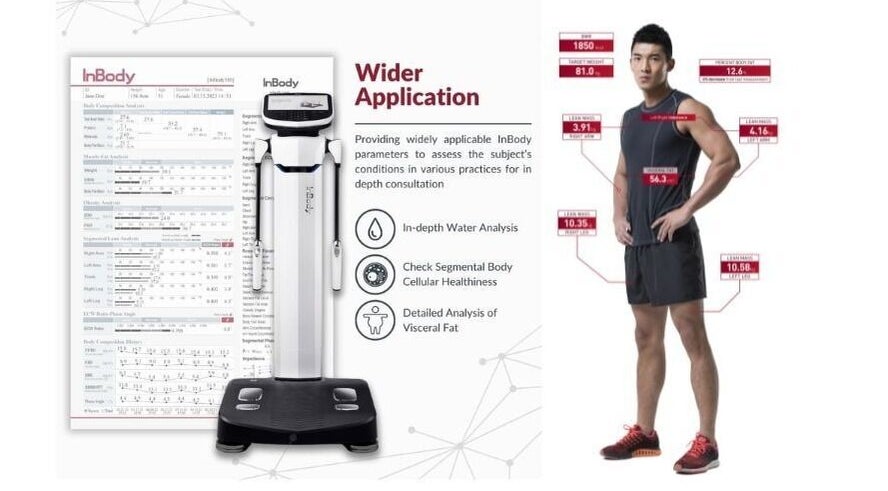 Body composition analysis at Inbodfy, Dublin, County Dublin, IE showcasing health metrics and body scan machine.