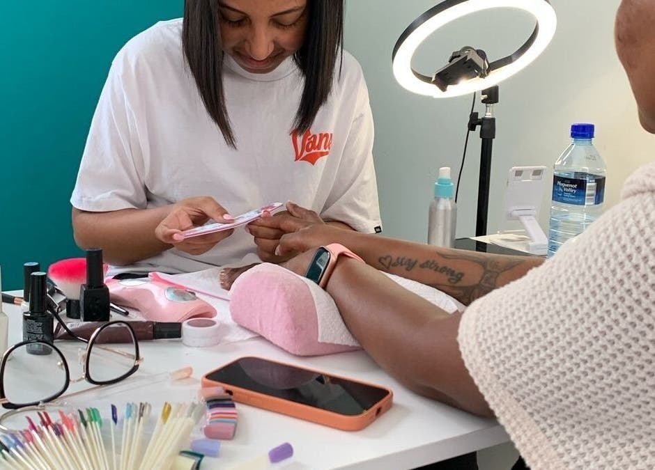 Expert manicure session at Nails by Jordan, Cape Town, Western Cape, ZA with nail tools and a friendly atmosphere.