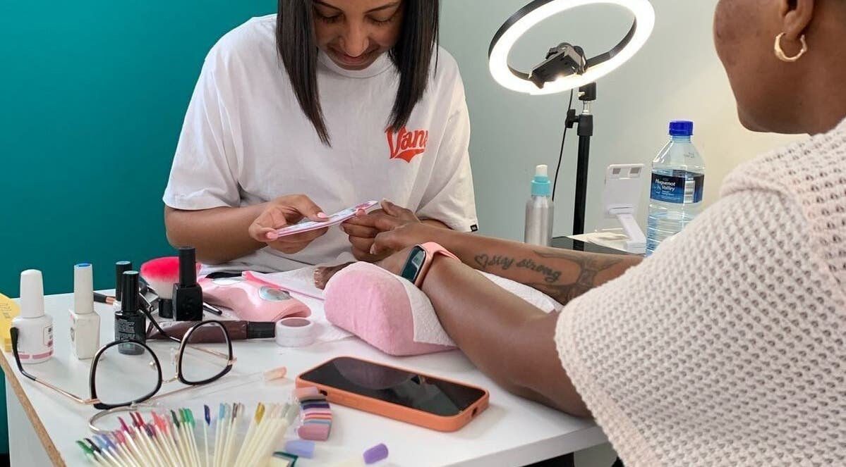 Expert manicure session at Nails by Jordan, Cape Town, Western Cape, ZA with nail tools and a friendly atmosphere.