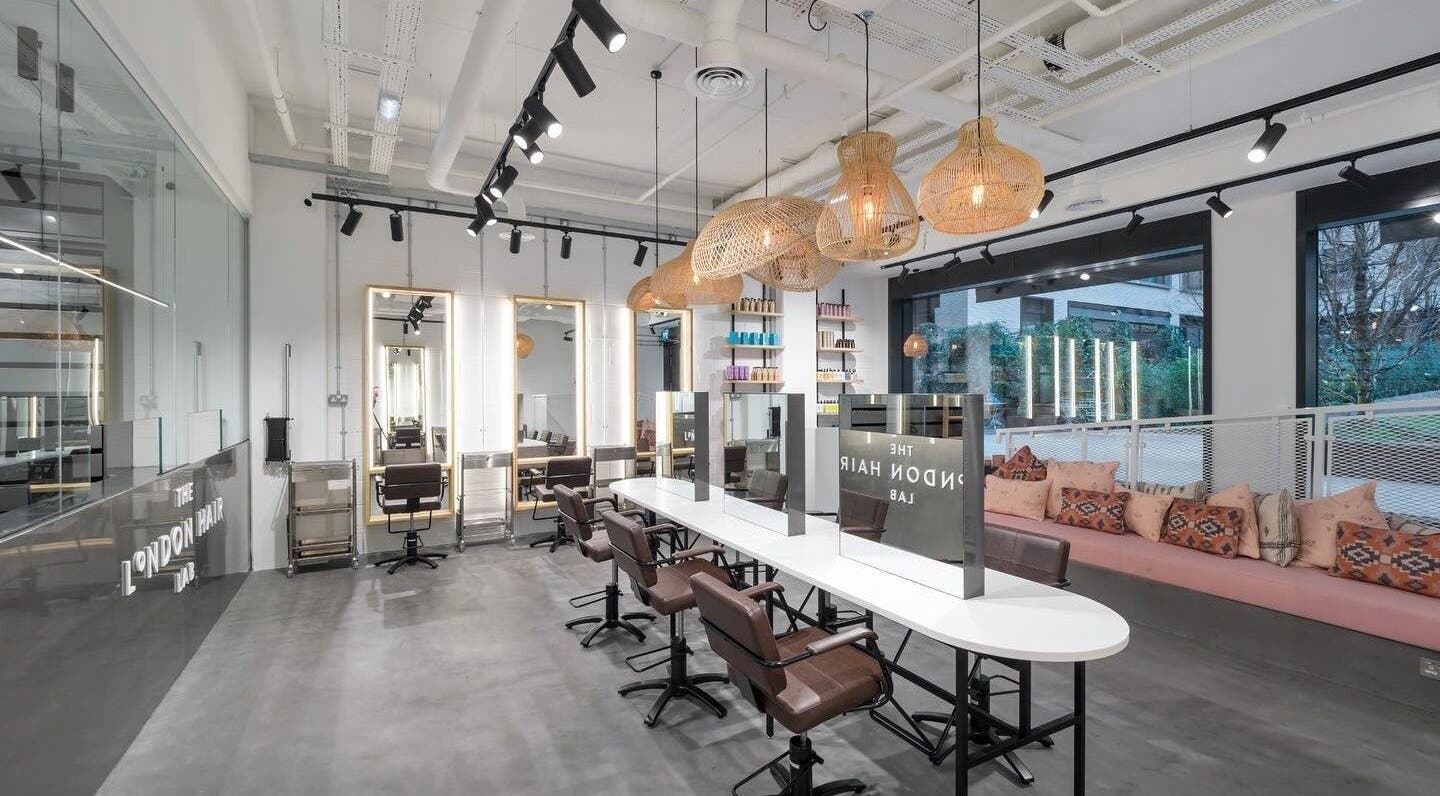 Vixen & Blush Hair Extensions salon in London, England, GB with modern seating and stylish decor.